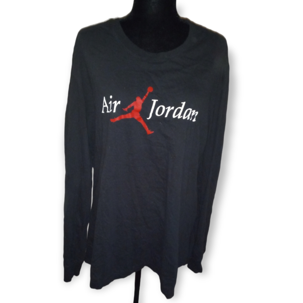 Men's Air Jordan long sleeve tee.  Black with white and red print. Size XXL